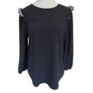Adrianna Papell Black Blouse Subtle Polka Dot Pattern And Ruffle Size Medium